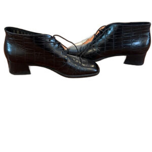 Vintage Amalfi Black Croc Italian Leather Lace up Oxford boots Womens Narrow 9